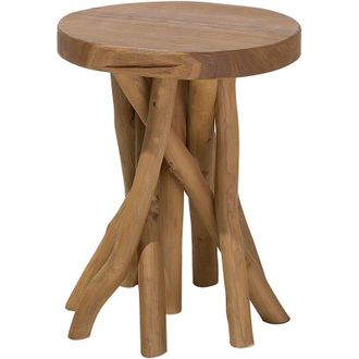 Beliani Mesa auxiliar de madera de teca rama de árbol natural ovalada estilo rústico Merrit