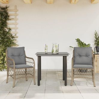vidaXL Sillas Y Mesita De Jard&iacute;n 3 Piezas Rat&aacute;n Sint&eacute;tico Coj&iacute;n Beige Vidaxl