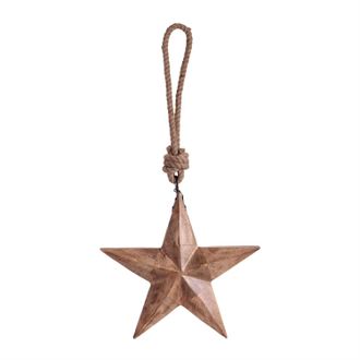 Melrose Hand-Carved Wood Star Ornament With Jute Rope Hanger In Natural