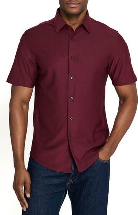 Brooklyn Brigade Solid Mapleton Luxe Cross Dyed Short Sleeve Shirt in Burgundy at Nordstrom, Size Xx-Large