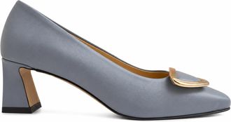 Brunate Womens Leather Square Toe Pump In Piombo Blue