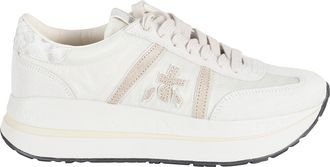 Premiata White Bethcoin 8145 Pink-Logo Leather Sneakers
