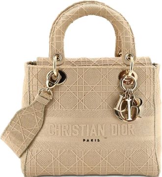 Dior Lady D-Lite Bag Cannage Embroidered Canvas Medium satchel - Beige