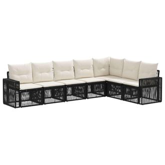 vidaXL Conjunto De Sof&aacute;s De Jard&iacute;n 7 Pcs Negro Y Blanco Crema Vidaxl