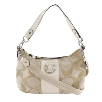 Coach Pre-owned Shoulder Bags, female, Beige, Size: ONE SIZE Pre-owned Signature Nylon Canvas 2way Shoulder Bag