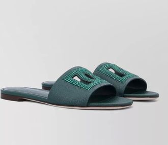 Dolce & Gabbana crystal logo flat leather slide sandal