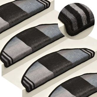 Berkfield Home Self-adhesive Stair Mats 15 pcs Black & Grey 65x21x4 cm | Size: Medium