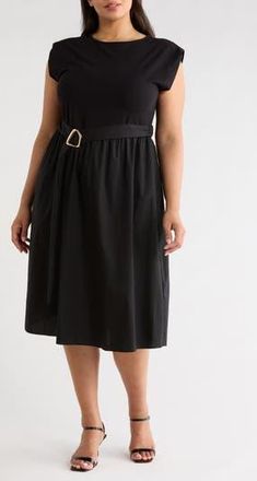 Tash And Sophie Sleeveless Buckle Belt Poplin Twofer Dress in Black at Nordstrom Rack, Size 3 X