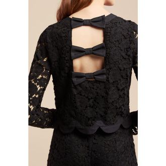 Rebecca Taylor Lace Bow Top in Black at Nordstrom, Size 00