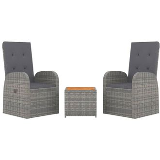 vidaXL Juego Muebles Jard&iacute;n 3 Pzas Madera Acacia Rat&aacute;n Sint&eacute;tico Gris Vidaxl