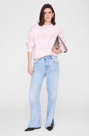 Anine Bing Spencer Crewneck Pullover Sweatshirt in Powder Pink at Nordstrom, Size X-Small