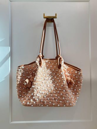 BTB Los Angeles Pearl Woven Tote In Sand / Pearl