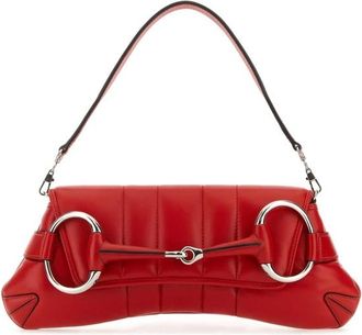 Gucci Red Leather Medium Gucci Horsebit Chain Clutch