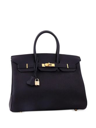 Herm&egrave;s Birkin Handbag Black Fjord with Gold Hardware 35 tote bag - Zwart
