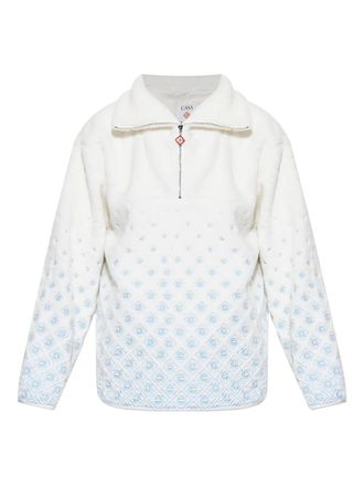 Casablanca logo-embroidered fleece jacket - men - Polyester/Acrylic/Wool - L - White