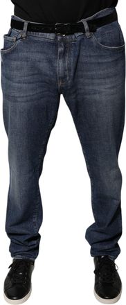 Dolce & Gabbana Mens Dark Blue Cotton Logo Skinny Denim Jeans Elastane Clothing