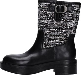 Emanuelle Vee Leren en Stoffen Enkelboots - Dames - Hoge Laarzen - Zwart - 40 EU - Leer - Schoenen