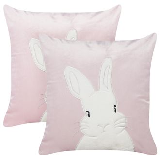 Beliani Beliani - Lote De 2 Cojines Decorativos De Tela De Poli&eacute;ster Con Patr&oacute;n De Conejitos En Color Rosa 45 X 45 Cm Iberis