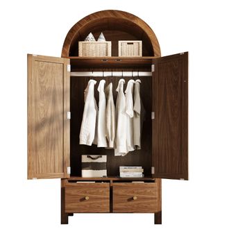 STILVORA Armario Con 2 Puertas, 2 Cajones, Barra Para Ropa Y Hueco Abierto, De Madera, Nogal, 78 X 45 X 181 Cm