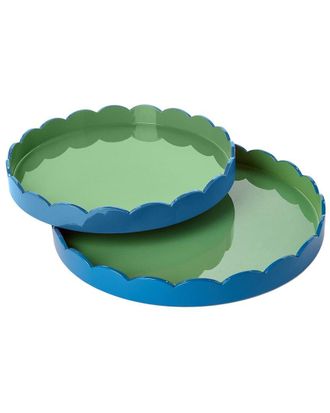 Two's Company Set Of 2 Scalloped Dual Tone Lacquered Trays