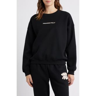 Princess Polly Brand Logo Sweatshirt in Black at Nordstrom, Size 10