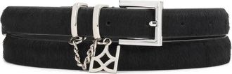 Kazar Zwarte riem met natuurlijk haar - Dames - Riemen - Zwart - 110 CM - Leer - Accessoires