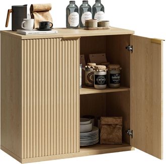 STILVORA Aparador De Almacenaje Con 2 Puertas Y Hueco Abierto, Frente Acanalado Para Salon En Mdf, Roble, 80 &times; 40 &times; 80 Cm