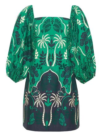 Cara Cara puff-sleeve mini dress - women - Cotton - S - Green
