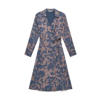 Maliparmi Sweet Foliage Jurk - Dames - Wikkelkleedje - Blauw - L - Polyester - Kleedjes