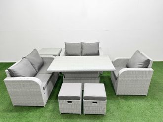 Fimous High Back Poly Rattan Garden Furniture Set w/ Reclining Chair Loveseat Sofa Adjustable Lifting Dining or Coffee Table Indoor Outdoor Patio Set