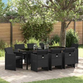 vidaXL Conjunto De Comedor De Jard&iacute;n 9 Pcs Negro Rat&aacute;n Sint&eacute;tico Vidaxl