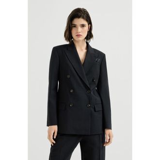 Brunello Cucinelli Tropical luxury wool blazer with monili in Lignite at Nordstrom, Size 48