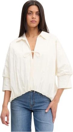 Vicolo Blouse met strikdetail en pofmouwen - Dames - Blouses - Beige - M - Katoen - Overhemden