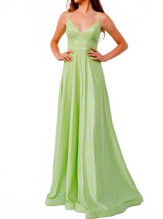 Jovani Double Strap Tie Back Dress In Light Green