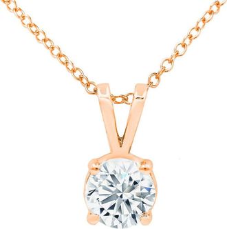 Diana M. Jewels 14kt RG.50cts Lab Grown Diamond Solitaire Pendant, 3 prong setting, rabbit ear bail, DEF color, VS clarity, excellent cut, round Chain: 16
