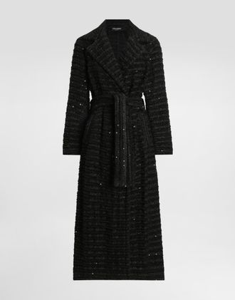 Dolce & Gabbana Tweed Coat With Micro-sequin Embellishment - Woman Coats And Jackets Black 38