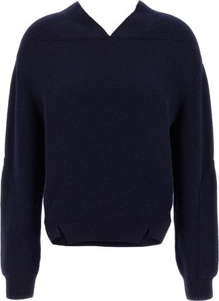 Victoria Beckham Navy Blue V-neck Yoke Detail Sweater