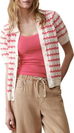 Marine Layer Piper Stripe Pointelle Stitch Cotton Button-Up Shirt in Warm Wave at Nordstrom, Size X-Large