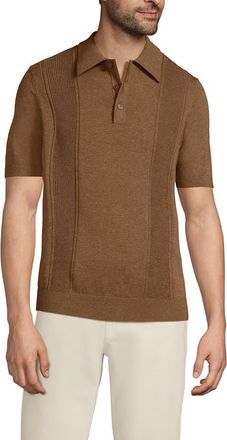 Lands End Short Sleeve Vertical Rib Button Down Sweater Polo in Soft Camel Brown Heather at Nordstrom, Size Xx-Large