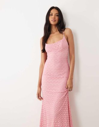 Bardot Esclusiva Bardot - Louisa - Vestito midi con spalline sottili in rete a fiori rosa chiaro