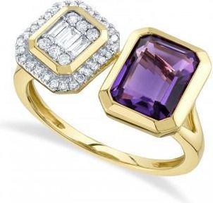 Allurez Diamond & Purple Amethyst Toi Et Moi Baguette Ring 14K Yellow Gold (2.24ct)