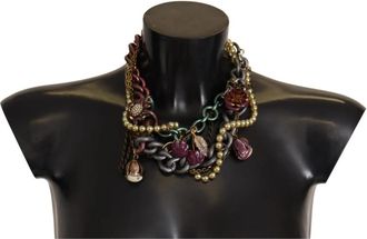Dolce & Gabbana Sicily Ketting met Multicolor Kristallen - Dames - Kettingen - Geel - ONE Size - Accessoires