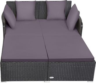 Costway Rattan Garden Daybed Patio Sun Bed 2 Seater Sun Lounger w/ Soft Cushions