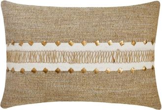 OEM Funda De Almohada Lumbar Homecentric Beige De 30 X 66 Cm, Encaje De Yute Y Lino, Lentejuelas Hechas A Mano, Estampado De Color Liso, Estilo Moderno - 