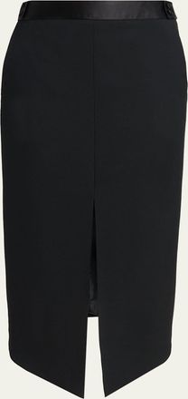 Tom Ford Satin-Trim Wool High-Low Slit Skirt
