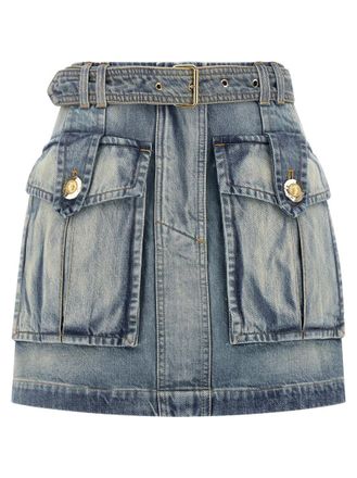 Balmain Light Blue Cargo pocket skirt