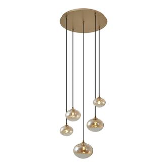 QAZQA Qazqa Art D&eacute;co L&aacute;mpara Colgante Art D&eacute;co Dorada Con Cristal &Aacute;mbar - Jia Acero /vidrio Redonda /esfera Adecuado Para Led Max. 5 X 8 Watt