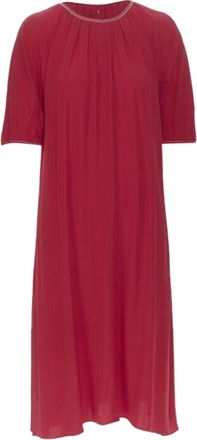 Marni 2019 red viscose crepe white overstitched pleated casual dress IT38