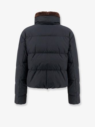 Brunello Cucinelli Womens Down Jacket With Shearling Collar Black Cotton