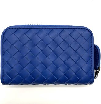 Bottega Veneta Intrecciato Blue Leather Coin Purse/Coin Case (Pre-Owned)